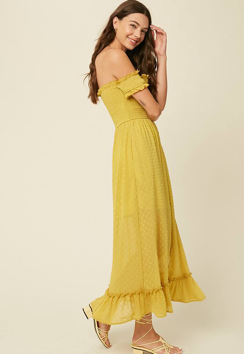 mustard green dress